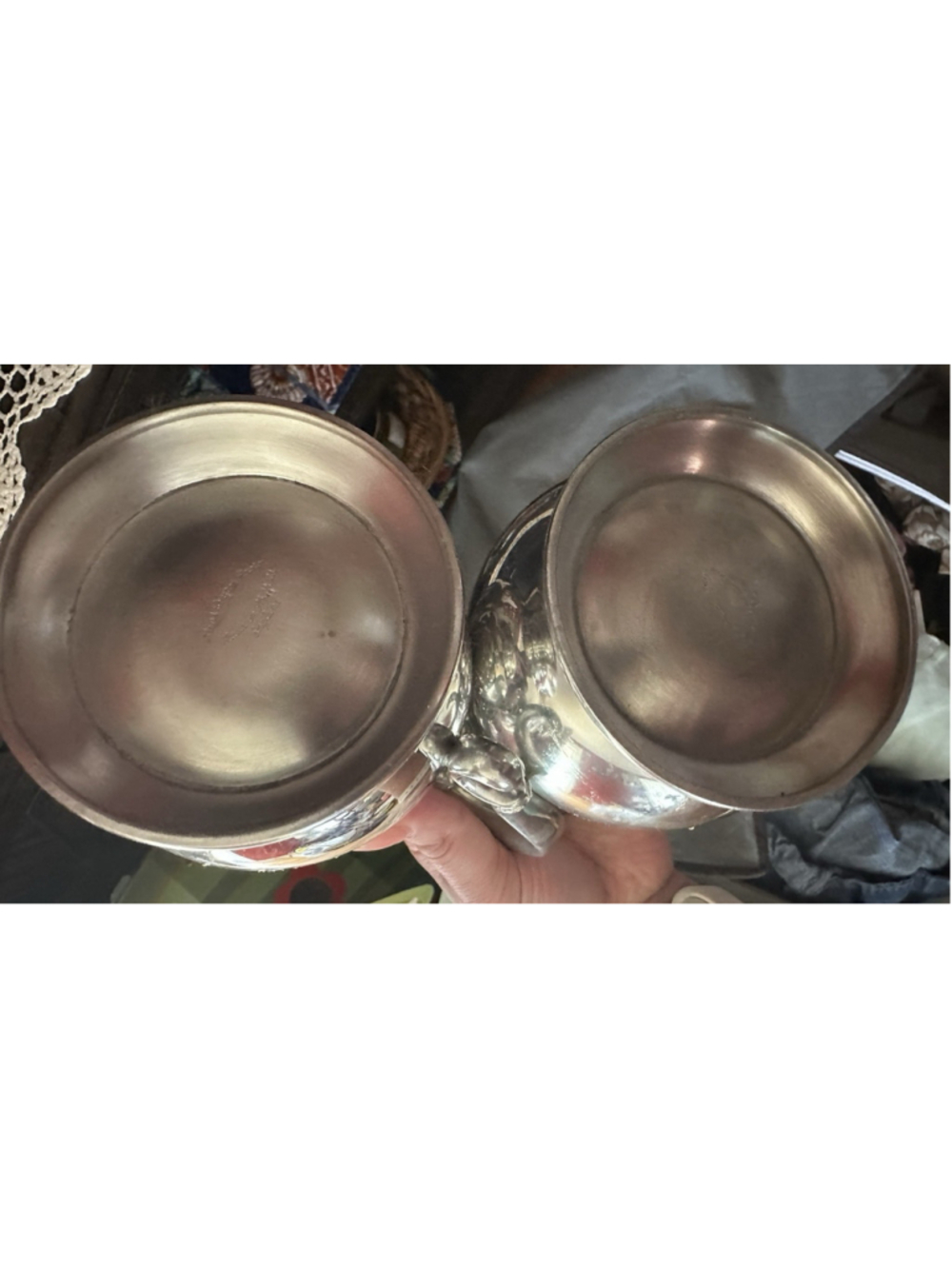 Vintage Lunt Pewter Mug Stein Set of 2 Ornate Scroll Handle Made in England - Picture 5 of 6